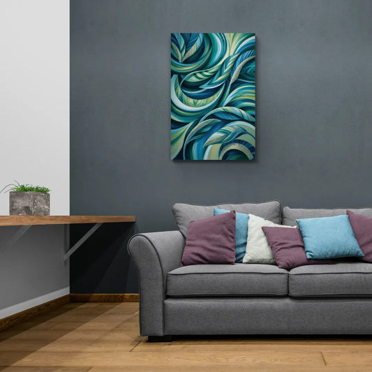 Fluid Elegance Blue and Green Abstract - Canvas Wall Art Living Room