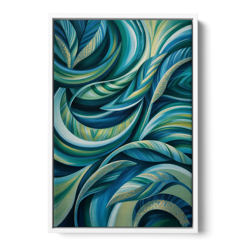 Fluid Elegance Blue and Green Abstract Front - White Canvas Wall Art