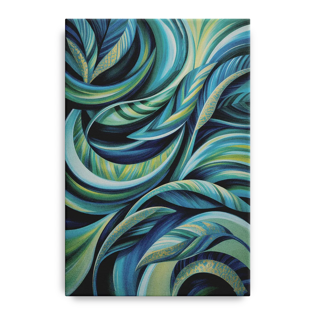 Fluid Elegance Blue and Green Abstract Front - Canvas Wall Art