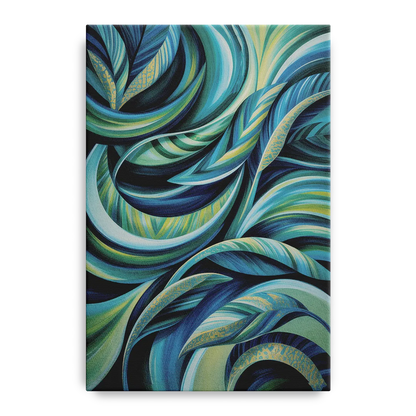 Fluid Elegance Blue and Green Abstract Front - Canvas Wall Art