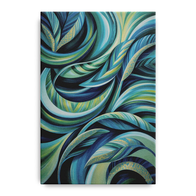 Fluid Elegance Blue and Green Abstract Front - Canvas Wall Art