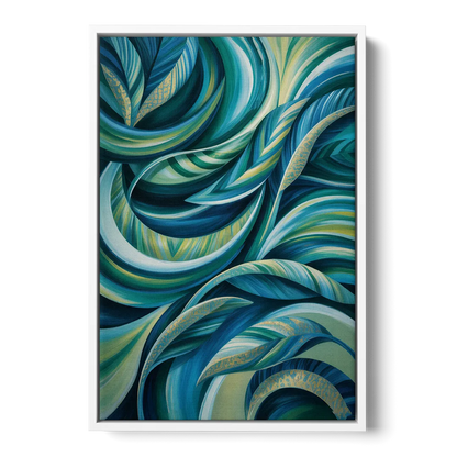 Fluid Elegance Blue and Green Abstract - White Frame Canvas
