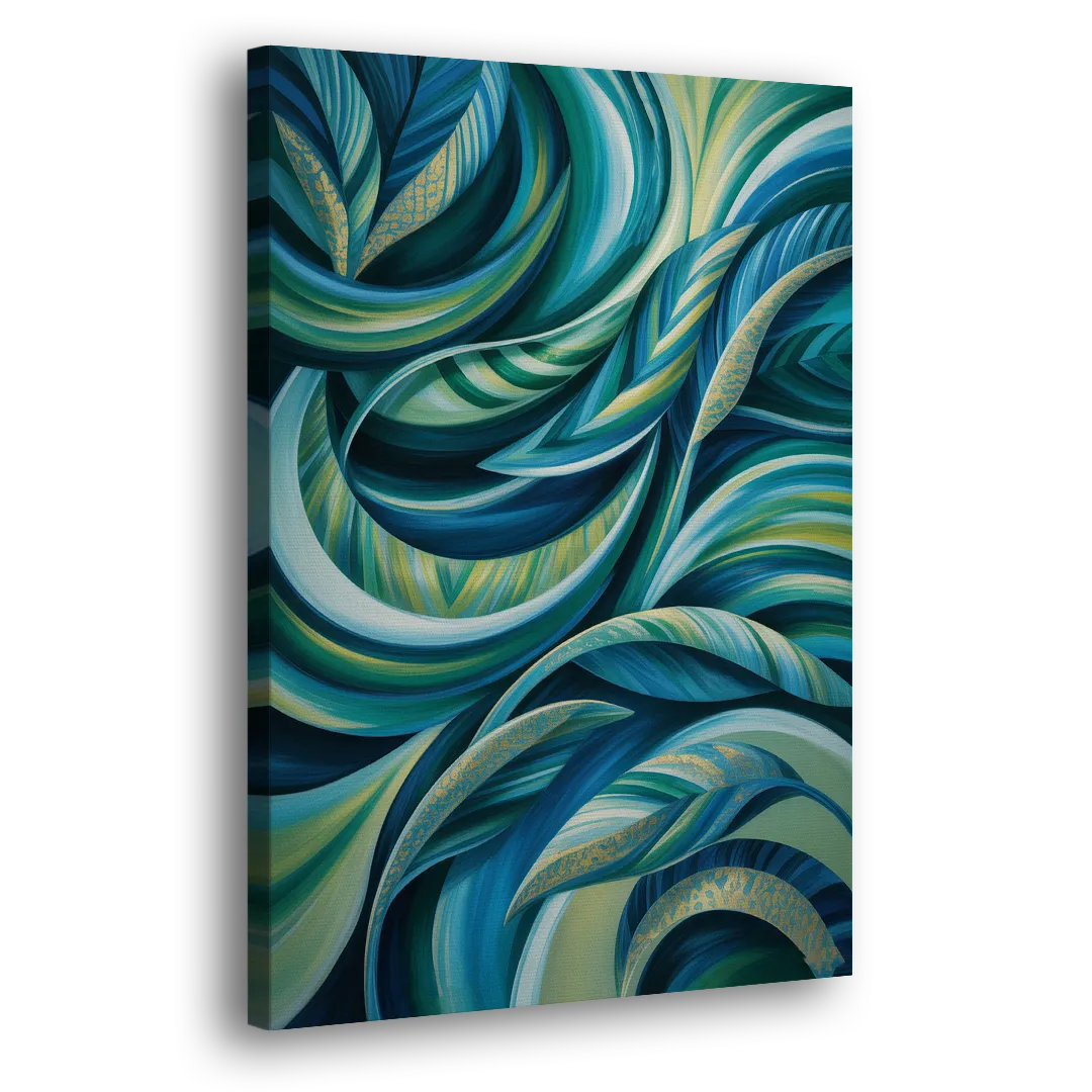 Fluid Elegance Blue and Green Abstract Side - Canvas Wall Art