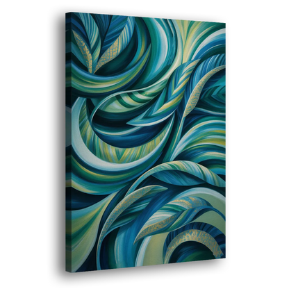 Fluid Elegance Blue and Green Abstract Side - Canvas Wall Art