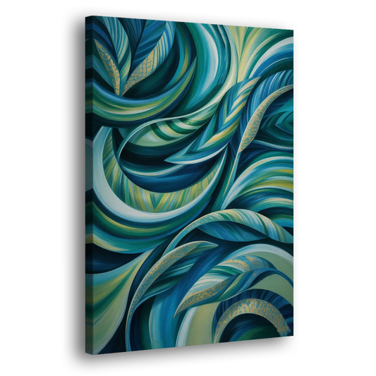 Fluid Elegance Blue and Green Abstract Side - Canvas Wall Art