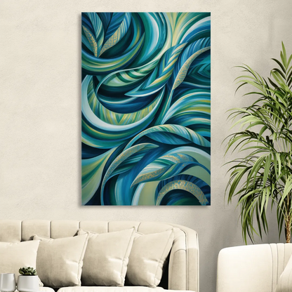 Fluid Elegance Blue and Green Abstract Sitting Room - Canvas Wall Art