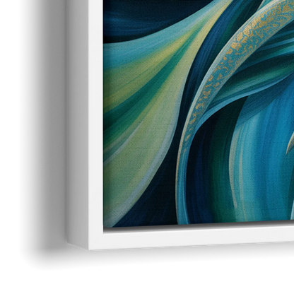 Fluid Elegance Blue and Green Abstract - Close-Up White Frame Canvas