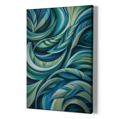 Fluid Elegance Blue and Green Abstract - Canvas Print Art Sides