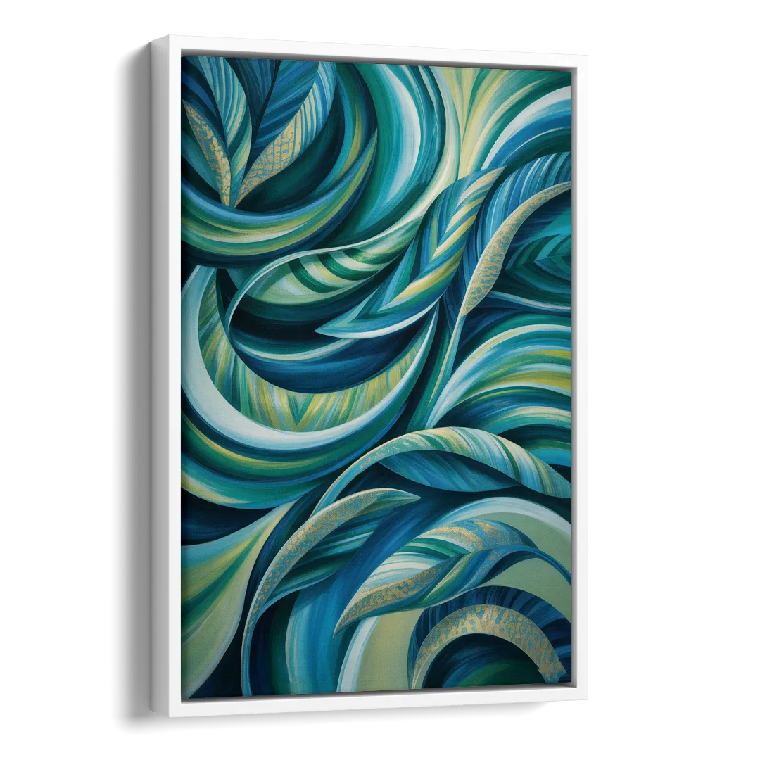 Fluid Elegance Blue and Green Abstract Side - White Canvas Wall Art