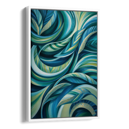 Fluid Elegance Blue and Green Abstract Side - White Canvas Wall Art