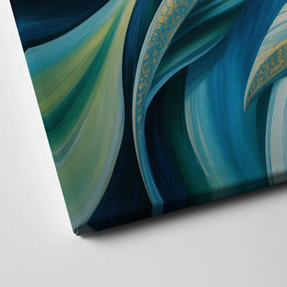 Fluid Elegance Blue and Green Abstract Canvas Close Up
