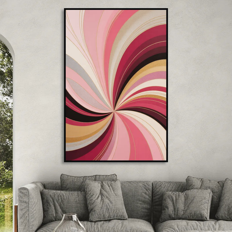 Fluid Elegance Pink Abstract Living Room - Black Canvas Wall Art