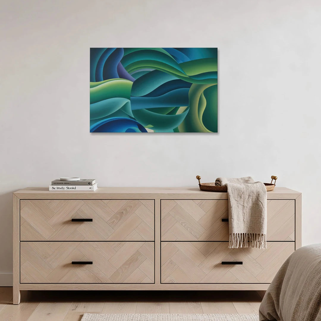 Fluid Harmony Blue and Green Abstract - Canvas Wall Art - Coffee Table - 36x24