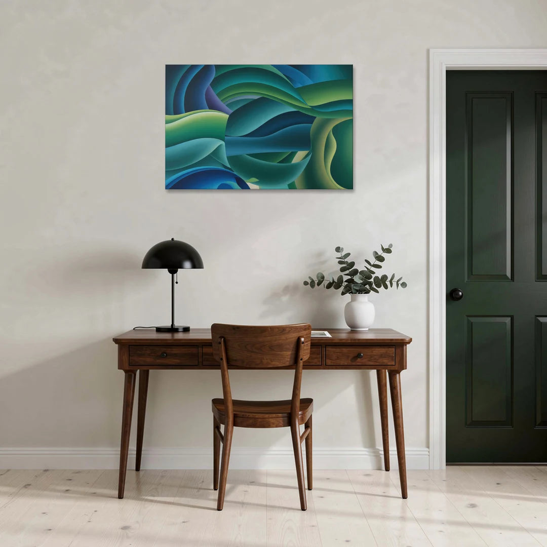 Fluid Harmony Blue and Green Abstract - Canvas Wall Art - Office - 36x24