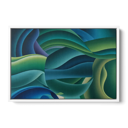 Fluid Harmony Blue and Green Abstract - White Frame Canvas