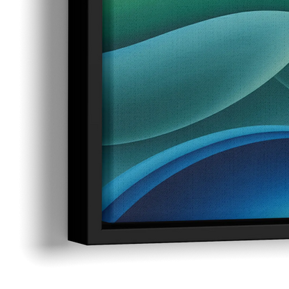 Fluid Harmony Blue and Green Abstract - Close-Up Black Frame Canvas