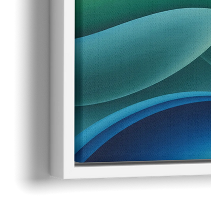 Fluid Harmony Blue and Green Abstract - Close-Up White Frame Canvas