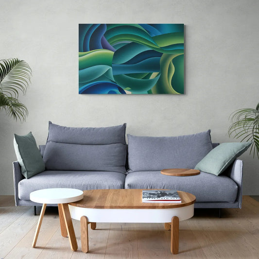 Fluid Harmony Blue and Green Abstract - Canvas Wall Art Living Room