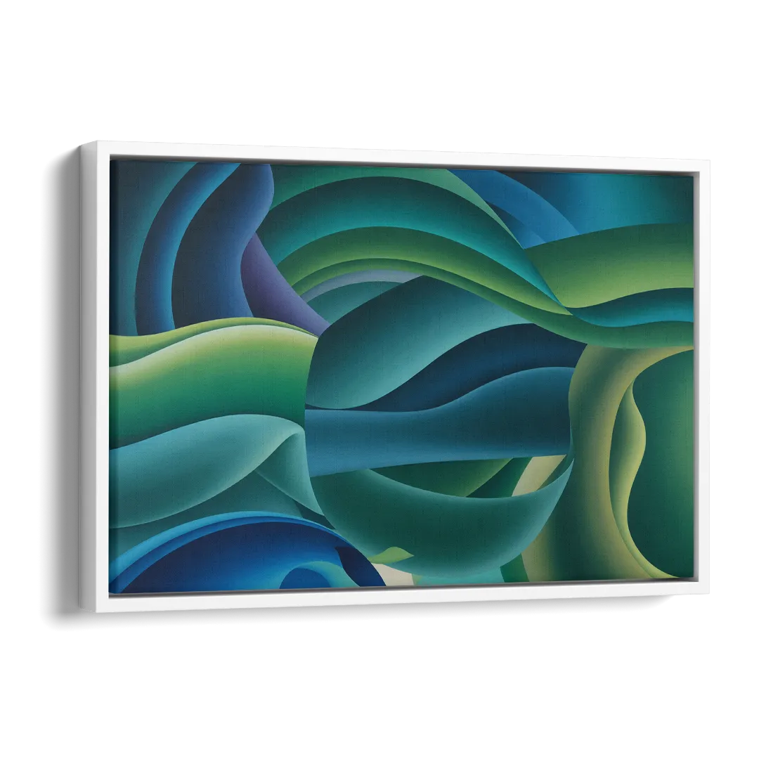 Fluid Harmony Blue and Green Abstract Side - White Canvas Wall Art