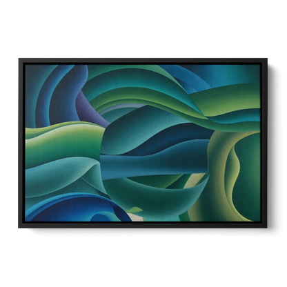 Fluid Harmony Blue and Green Abstract Front - Black Canvas Wall Art