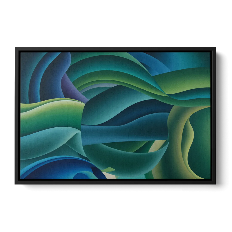 Fluid Harmony Blue and Green Abstract Front - Black Canvas Wall Art