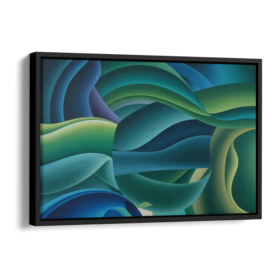 Fluid Harmony Blue and Green Abstract Side - Black Canvas Wall Art
