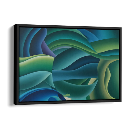 Fluid Harmony Blue and Green Abstract Side - Black Canvas Wall Art