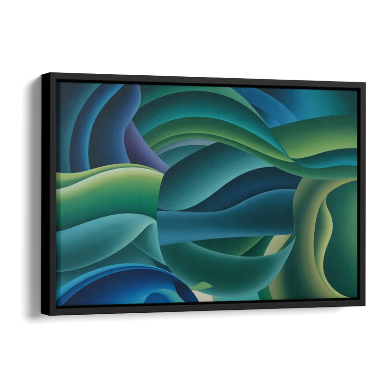 Fluid Harmony Blue and Green Abstract Side - Black Canvas Wall Art