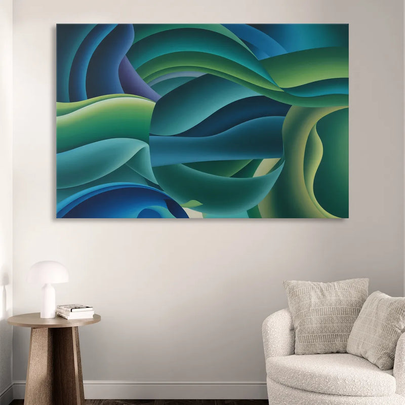 Fluid Harmony Blue and Green Abstract Sitting Room - Canvas Wall Art