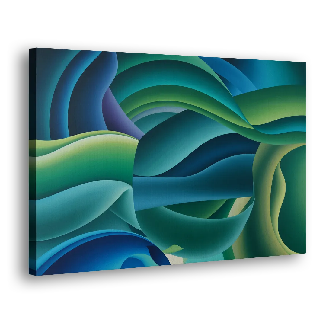 Fluid Harmony Blue and Green Abstract Side - Canvas Wall Art