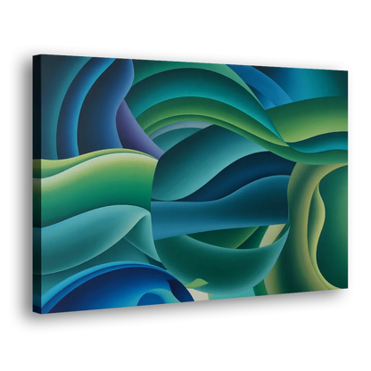 Fluid Harmony Blue and Green Abstract Side - Canvas Wall Art
