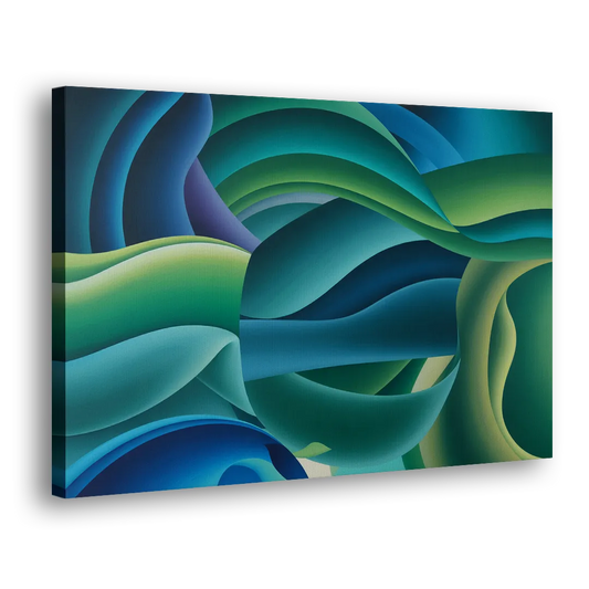 Fluid Harmony Blue and Green Abstract Side - Canvas Wall Art