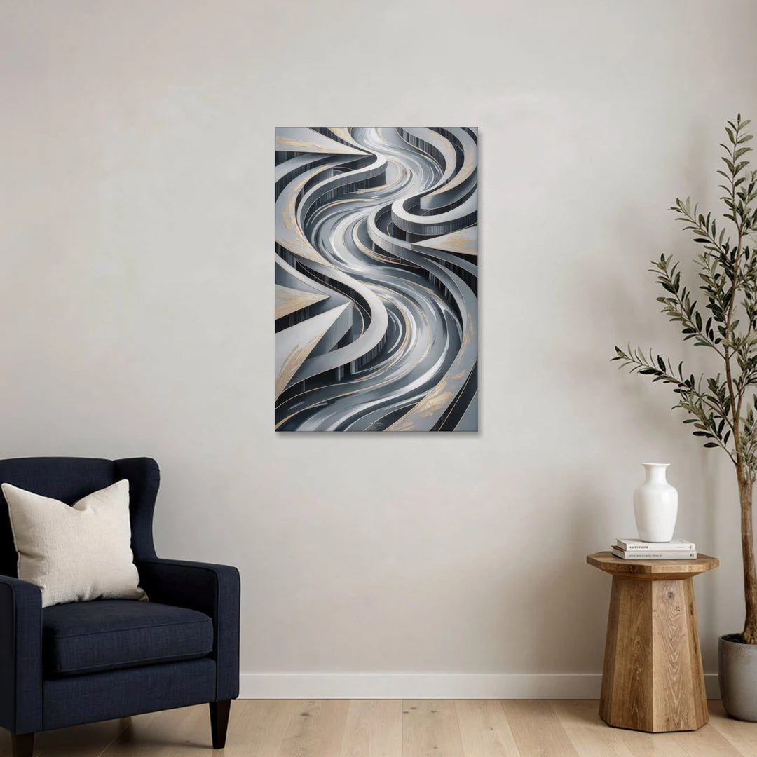 Fluid Harmony Grey Abstract - Canvas Wall Art - Sofa - 24x36
