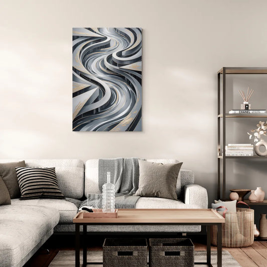Fluid Harmony Grey Abstract - Canvas Wall Art Living Room