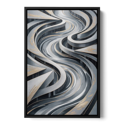 Fluid Harmony Grey Abstract - Black Frame Canvas