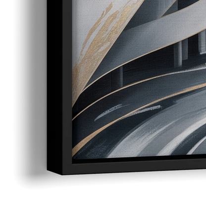 Fluid Harmony Grey Abstract - Close-Up Black Frame Canvas