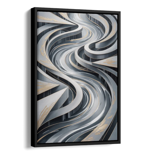 Fluid Harmony Grey Abstract Side - Black Canvas Wall Art