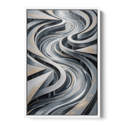 Fluid Harmony Grey Abstract - White Frame Canvas