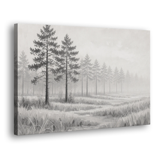 Foggy Forest Pines on Frosted Meadow for the Living Room - Canvas Wall Art - Side