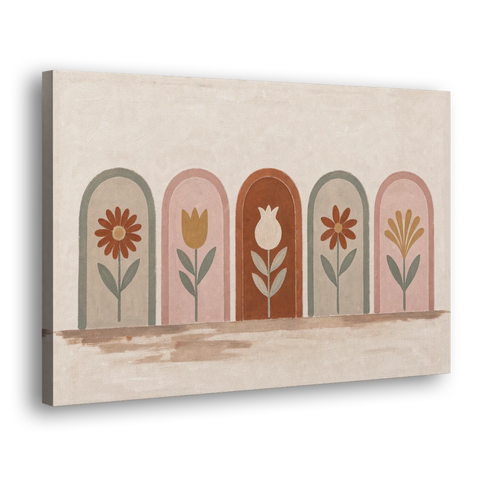 Folk Art Wall Decor with Five Flower Arches - Canvas Wall Art - Side