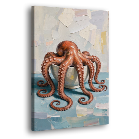 Food Still Life Painting of Octopus in a Bowl - Canvas Wall Art - Side