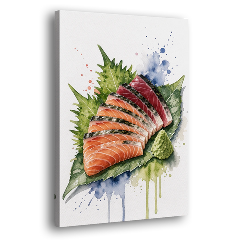 Foodie Wall Art of Sashimi on a Shiso Leaf - Canvas Wall Art - Side