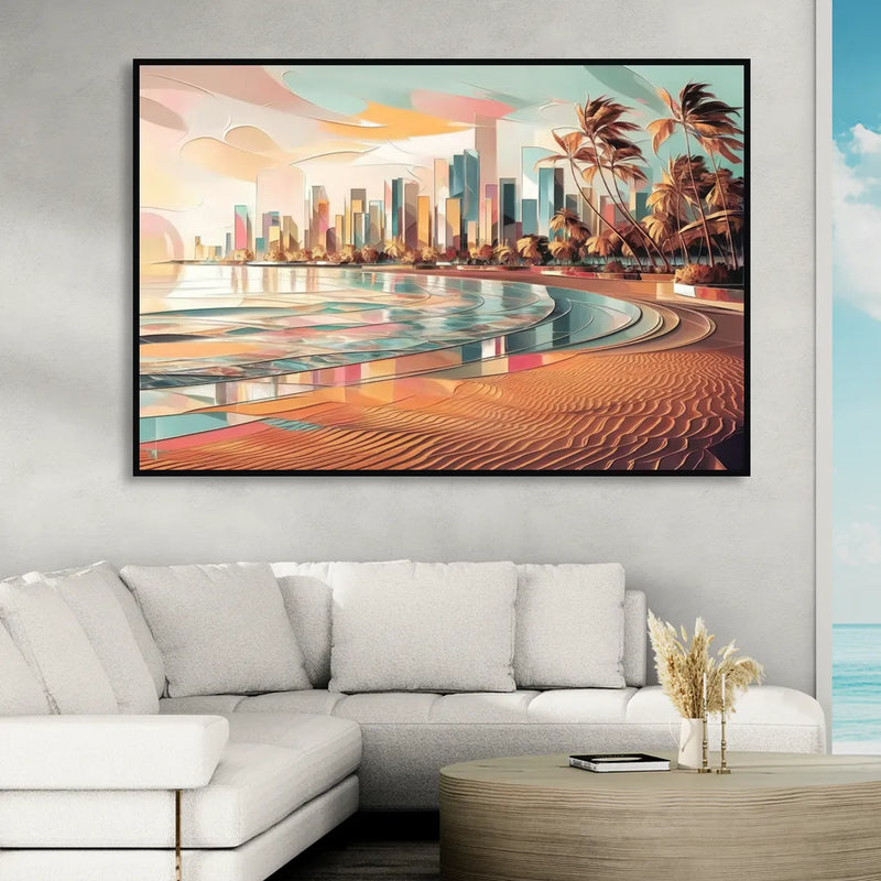 Fort Lauderdale Beach Sunrise Sitting Room - Black Canvas Wall Art
