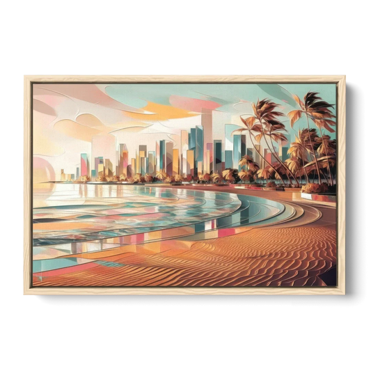Fort Lauderdale Beach Sunrise - Oak Framed Canvas Wall Art - Front