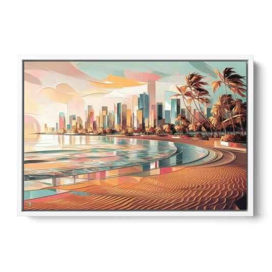 Fort Lauderdale Beach Sunrise - White Framed Canvas Wall Art - Front