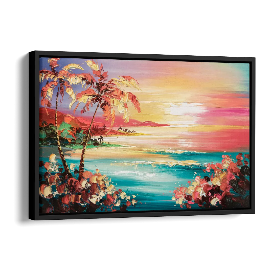 Fort Lauderdale Coastal Sunset Side - Black Canvas Wall Art