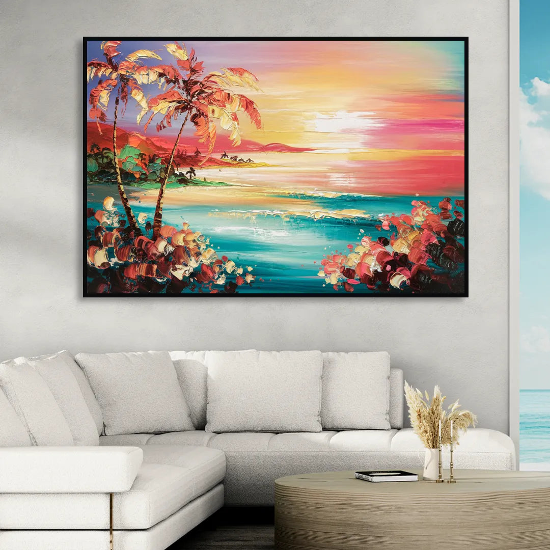 Fort Lauderdale Coastal Sunset Living Room - Black Canvas Wall Art