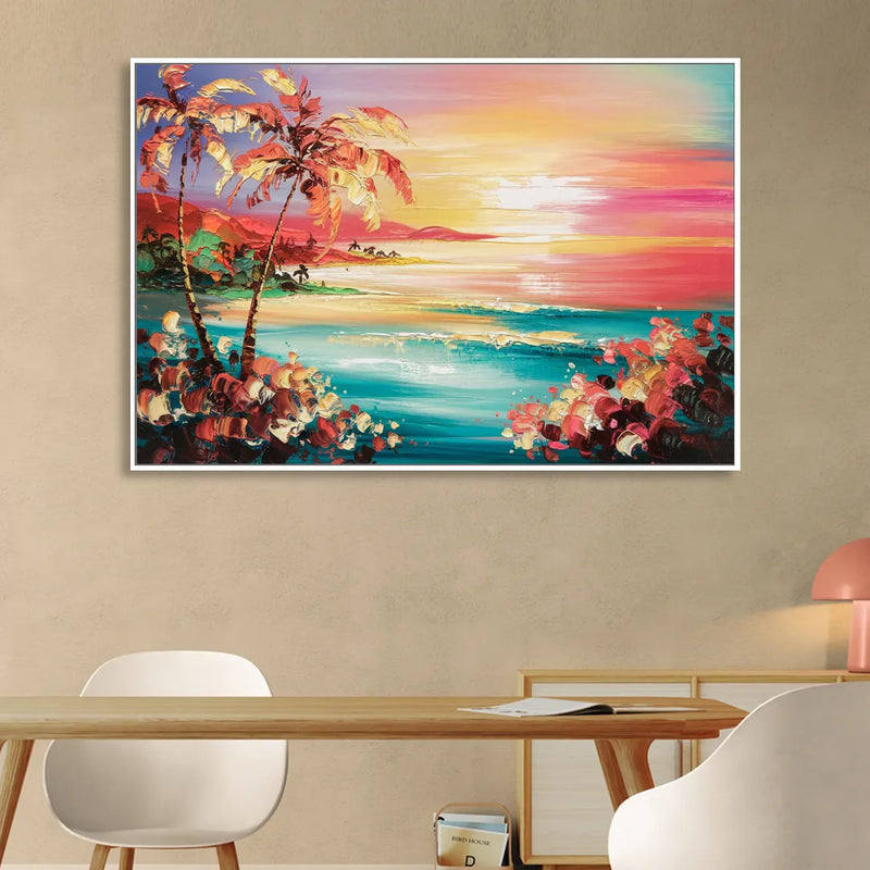 Fort Lauderdale Coastal Sunset Living Room - White Canvas Wall Art