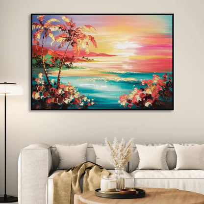 Fort Lauderdale Coastal Sunset Sitting Room - Black Canvas Wall Art