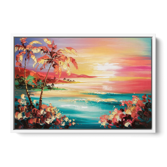 Fort Lauderdale Coastal Sunset - White Framed Canvas Wall Art - Front